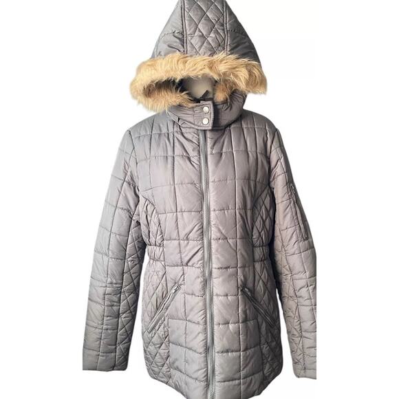 Totes Puffer Coat Weather Stoppers Women M Gray Faux Fur Hood Parka Jacket - Picture 2 of 16